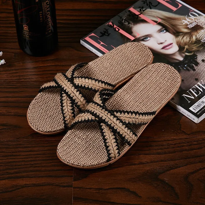 Women Indoor Slippers Home Flax Slides Summer Flat Shoes Woman House Floor Slippers Breathable Lovers Bedroom Shoes SH061202