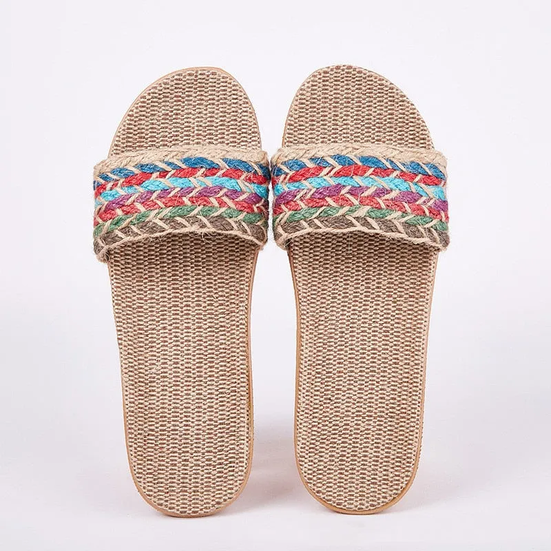 Women Indoor Slippers Home Flax Slides Summer Flat Shoes Woman House Floor Slippers Breathable Lovers Bedroom Shoes SH061202