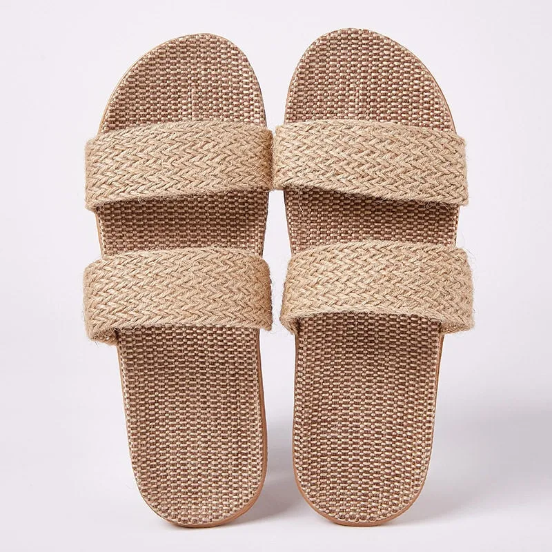 Women Indoor Slippers Home Flax Slides Summer Flat Shoes Woman House Floor Slippers Breathable Lovers Bedroom Shoes SH061202