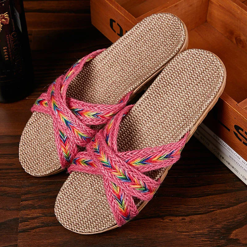 Women Indoor Slippers Home Flax Slides Summer Flat Shoes Woman House Floor Slippers Breathable Lovers Bedroom Shoes SH061202