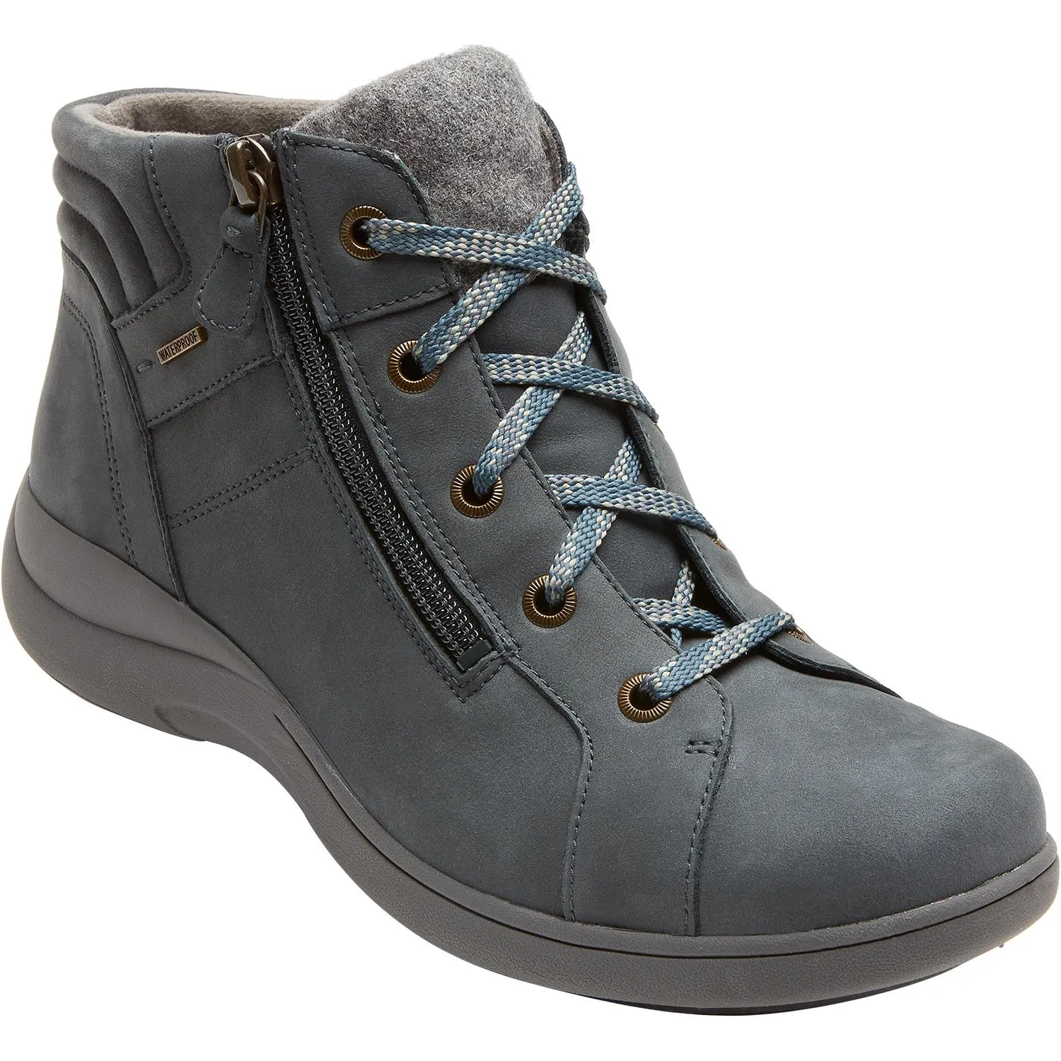 Women's Aravon Rev Stridarc Waterproof Low Boot Stone Blue Nubuck