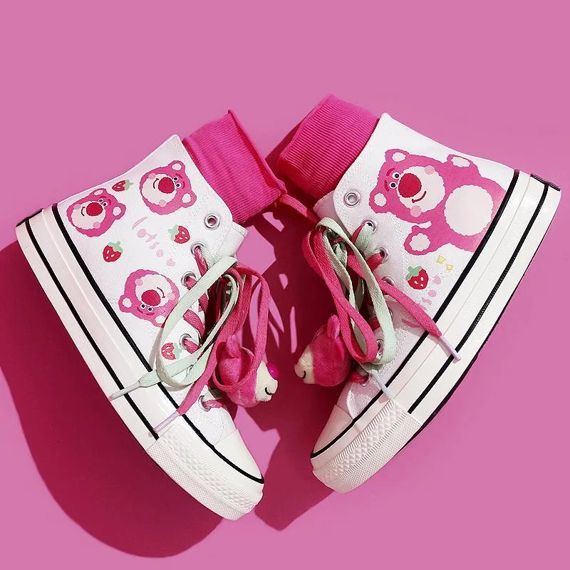 Womens Teenagers Cute Bear High-top Canvas Shoes