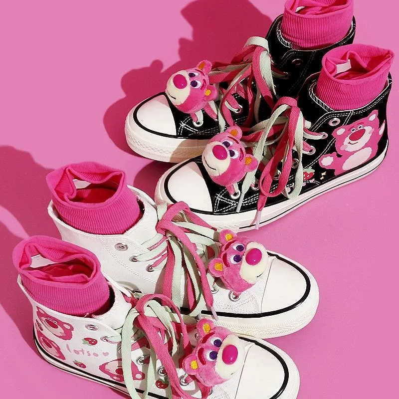 Womens Teenagers Cute Bear High-top Canvas Shoes