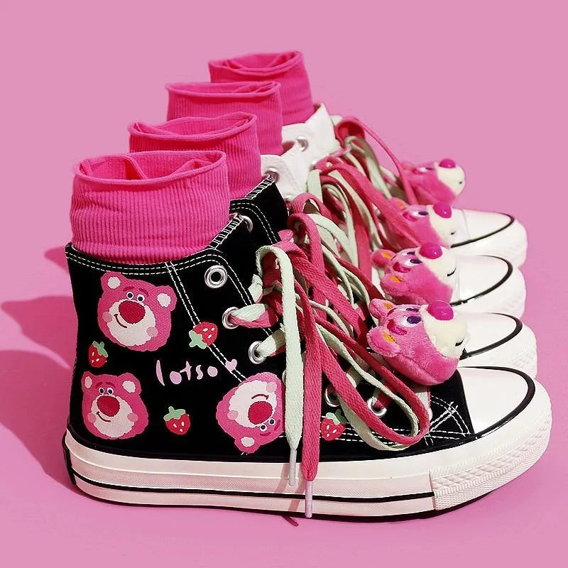 Womens Teenagers Cute Bear High-top Canvas Shoes