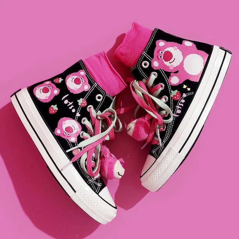 Womens Teenagers Cute Bear High-top Canvas Shoes