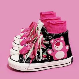 Womens Teenagers Cute Bear High-top Canvas Shoes