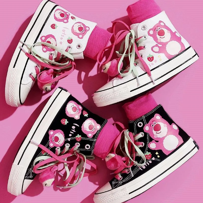 Womens Teenagers Cute Bear High-top Canvas Shoes